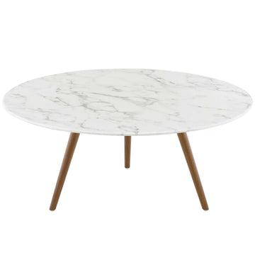 Lippa 36" Round Artificial Marble Top Coffee Table - Wood Tripod Base Dining Table