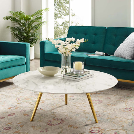 Lippa 40" Round Artifical Top Coffee Table - Wood Tapered Base Dining Table - BUILDMYPLACE
