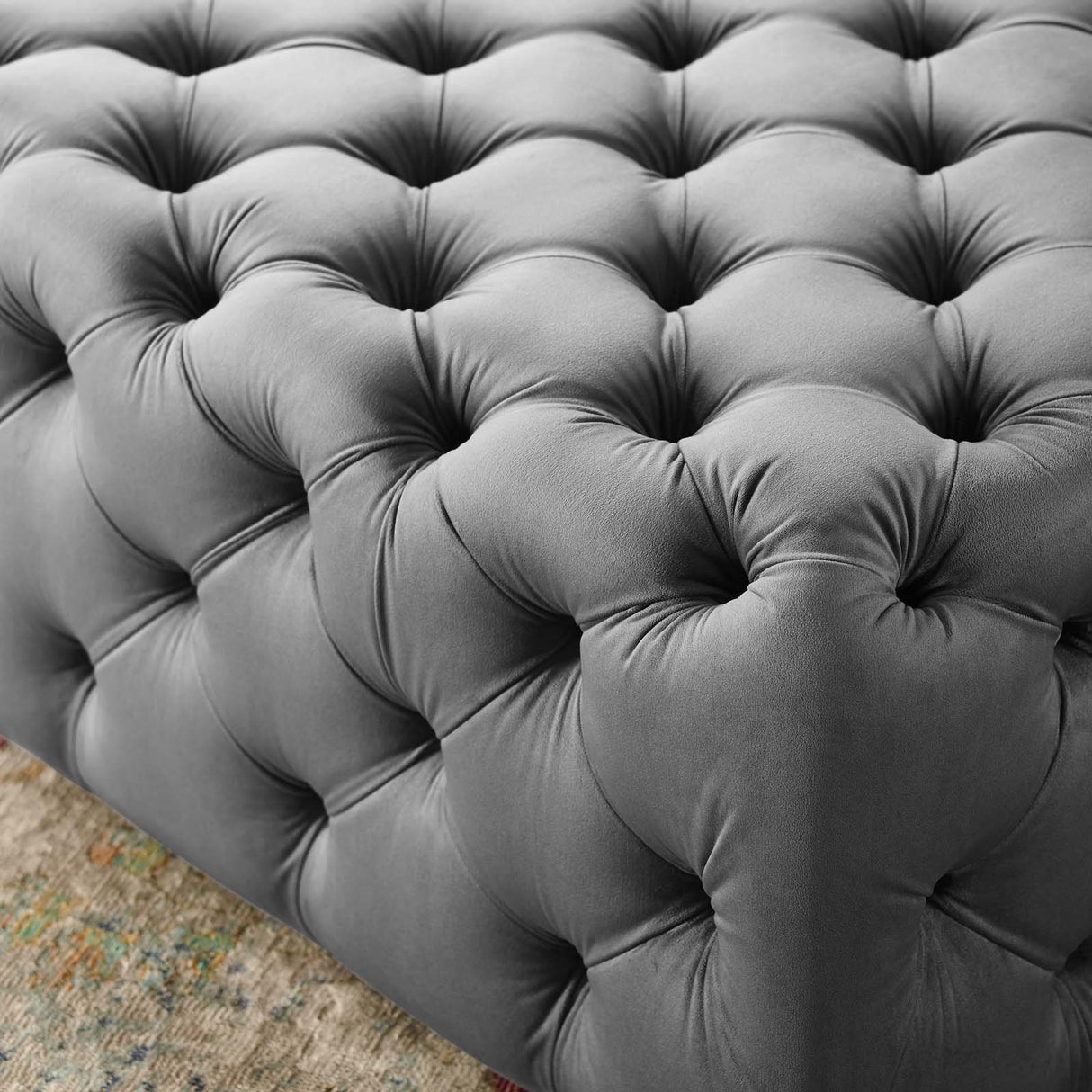 Anthem Tufted Button Large Square Faux Leather Ottoman