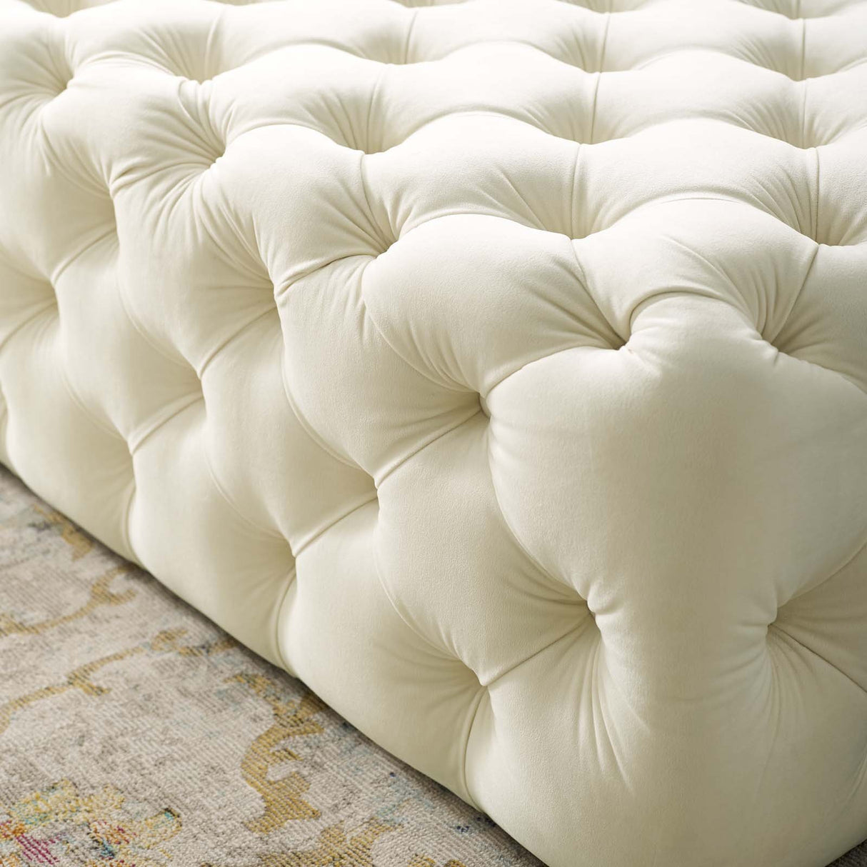 Anthem Tufted Button Large Square Faux Leather Ottoman