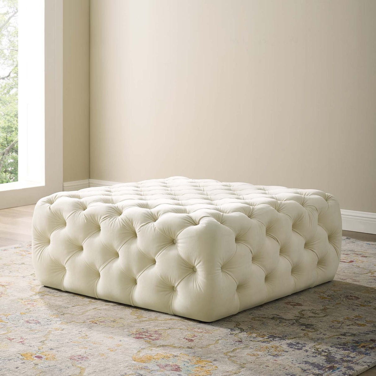 Anthem Tufted Button Large Square Faux Leather Ottoman