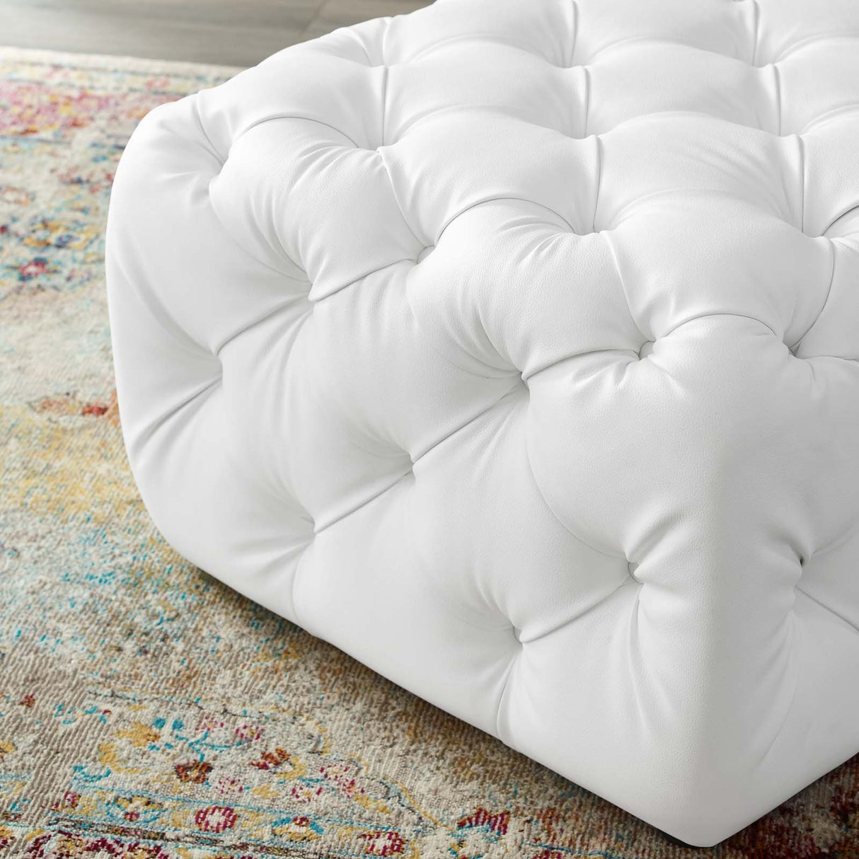 Anthem Tufted Button Large Square Faux Leather Ottoman