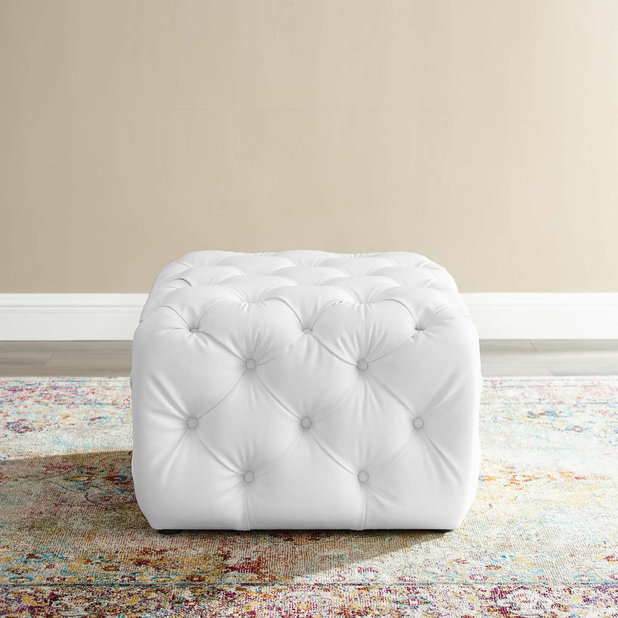 Anthem Tufted Button Large Square Faux Leather Ottoman