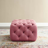 Anthem Tufted Button Large Square Faux Leather Ottoman