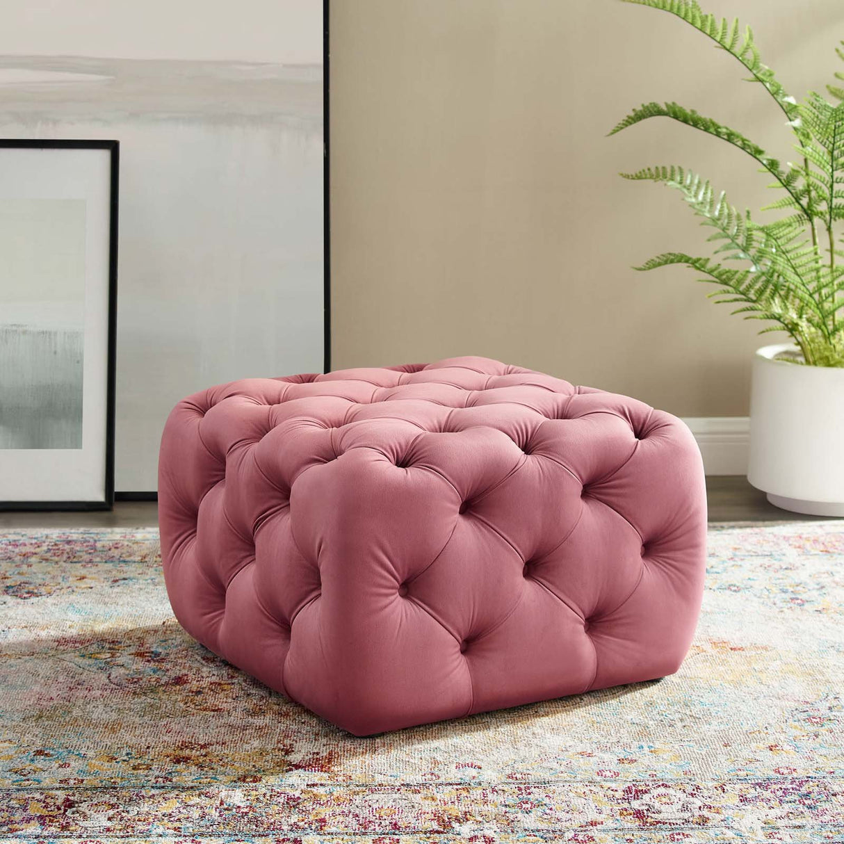 Anthem Tufted Button Large Square Faux Leather Ottoman