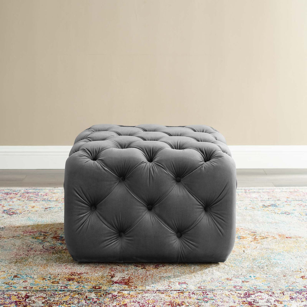 Anthem Tufted Button Large Square Faux Leather Ottoman