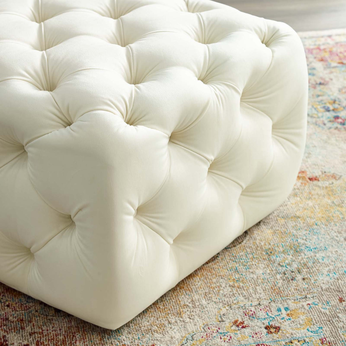 Anthem Tufted Button Large Square Faux Leather Ottoman