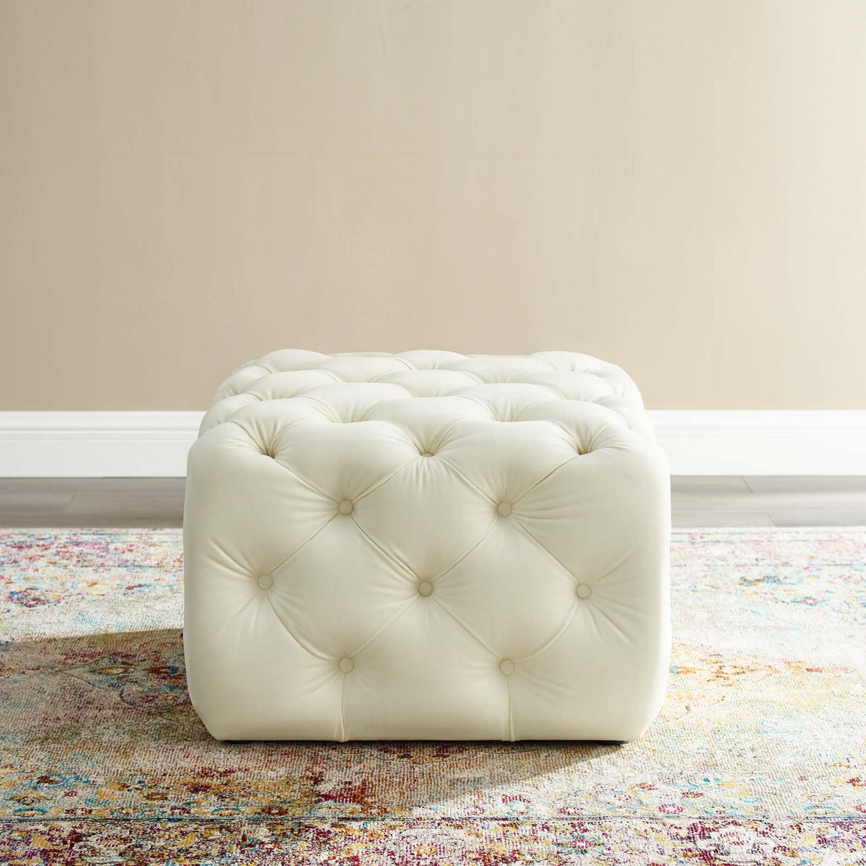 Anthem Tufted Button Large Square Faux Leather Ottoman