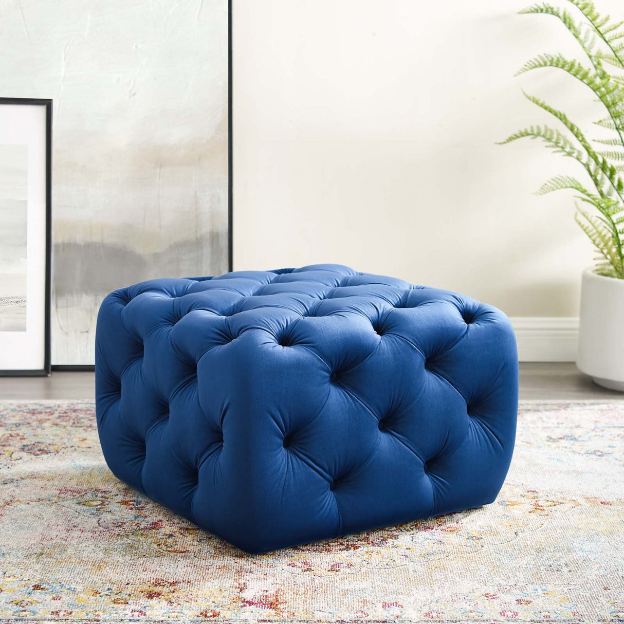 Anthem Tufted Button Large Square Faux Leather Ottoman