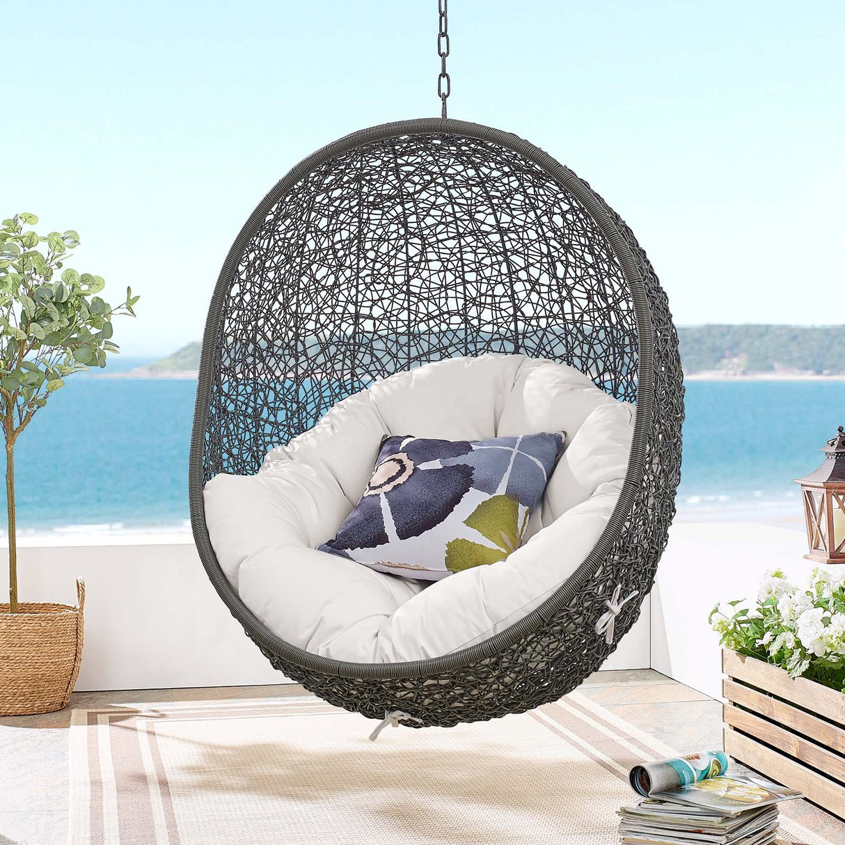 Terrace Egg Shape Hammock Chair With Hanging Kits & Stand - In Multicolor Cushions