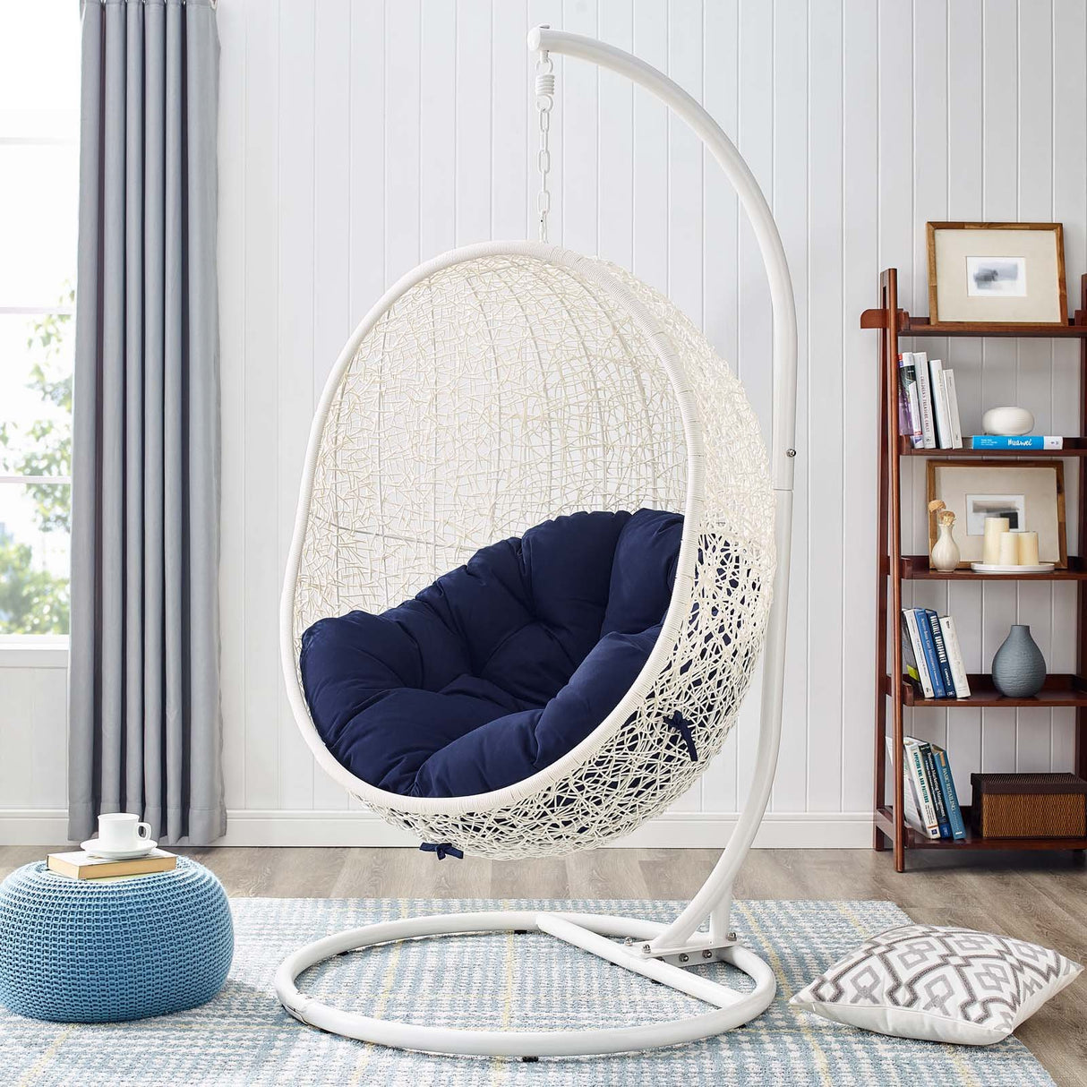 Terrace Egg Shape Hammock Chair With Hanging Kits & Stand - In Multicolor Cushions