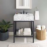 Kian 26 Inch Black Stainless Steel Bathroom Vanity In Artifical Marble Sink Top & Open Shelf Storage