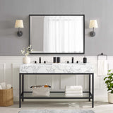 Kian 60 Inch Black Stainless Steel Freestanding Bathroom Vanity With Artifical Marble Sink Top & Open Shelf Storage