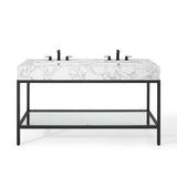 Kian 60 Inch Black Stainless Steel Freestanding Bathroom Vanity With Artifical Marble Sink Top & Open Shelf Storage