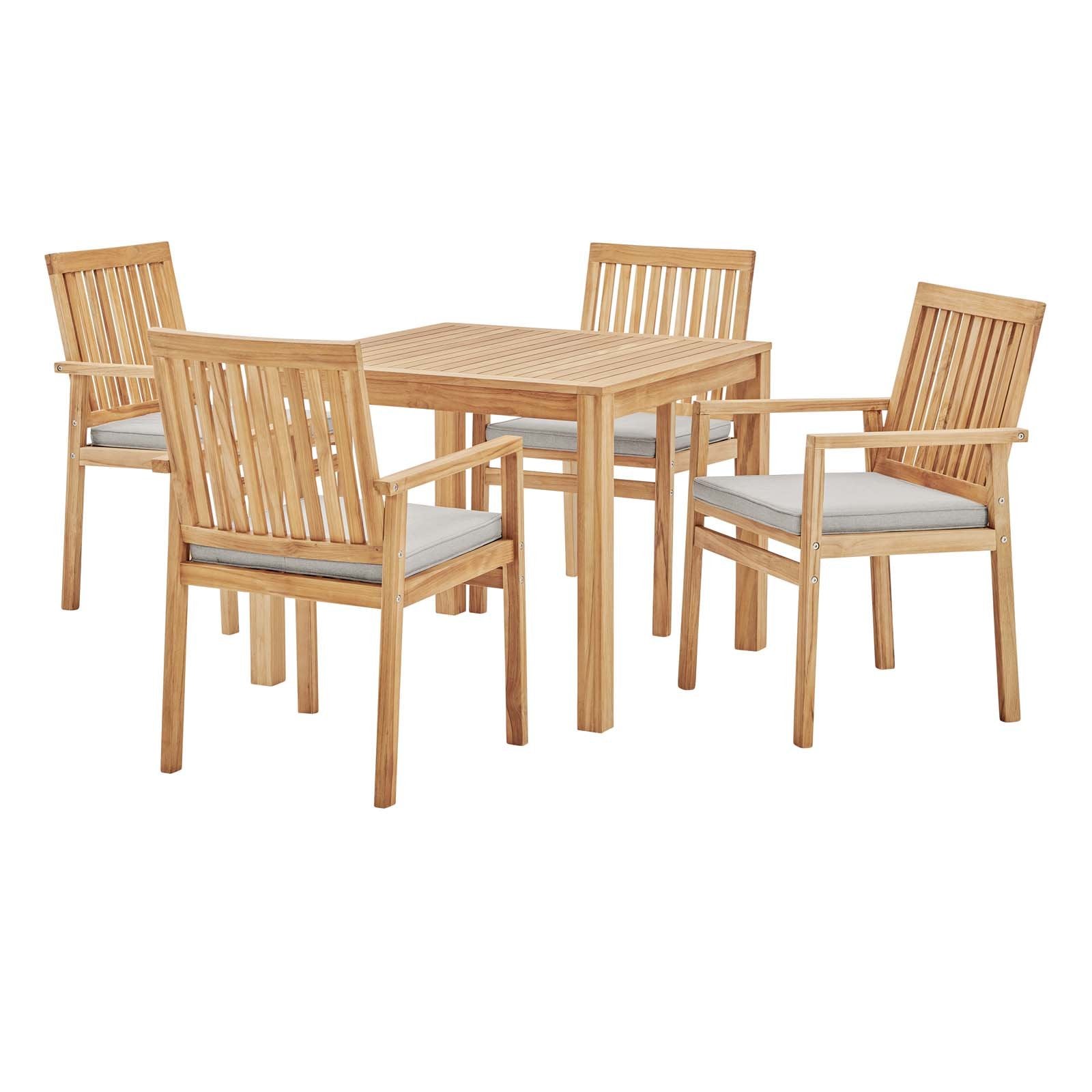 Farmstay 5 Piece Outdoor Patio Teak Wood Dining Set, Natural, Taupe, 5 Piece