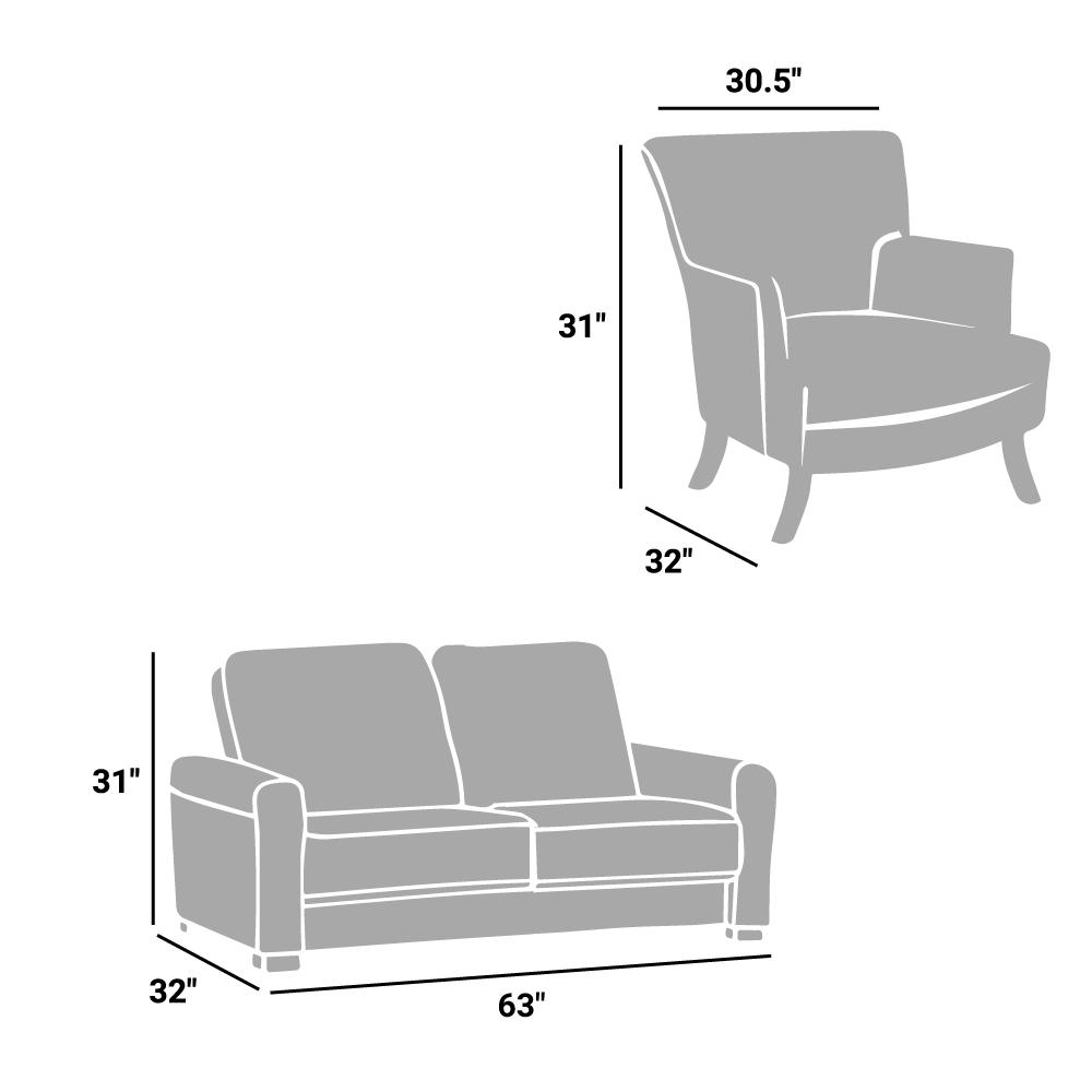 Loft Tufted Upholstered Faux Leather Loveseat and Armchair Set