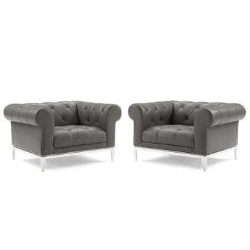 Idyll Tufted Upholstered Leather Armchair Set of 2