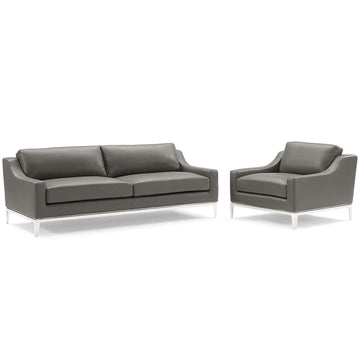 Harness Stainless Steel Base Leather Sofa & Armchair Set