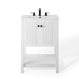 Sabrin 24 Inch Curved Single Sink Bathroom Vanity With Soft Close Door, Open Exterior Shelf Makeup Vanity For Bedroom, MOD3766