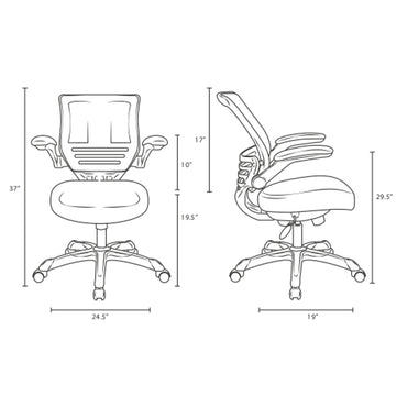 26"L x 26"W x 37 - 41"H - Edge Mesh Computer Desk Office Chair with Lumbar Support & Flipup Arms