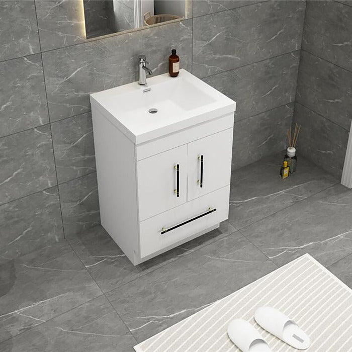 Everest Freestanding Bathroom Vanity with Acrylic Sink, Doors & Drawers