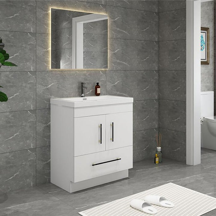 Everest Freestanding Bathroom Vanity with Acrylic Sink, Doors & Drawers