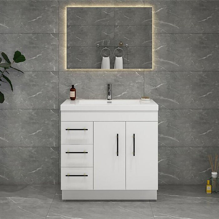 Everest Freestanding Bathroom Vanity with Acrylic Sink, Doors & Drawers