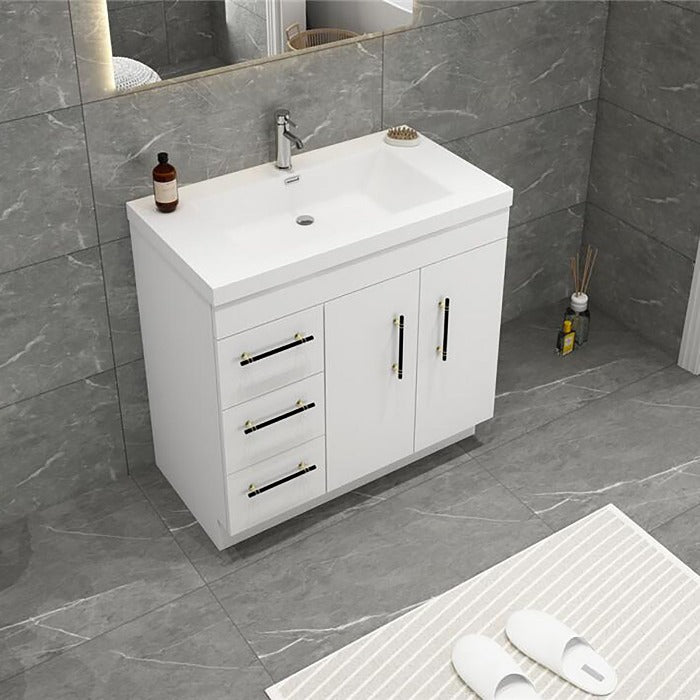 Everest Freestanding Bathroom Vanity with Acrylic Sink, Doors & Drawers