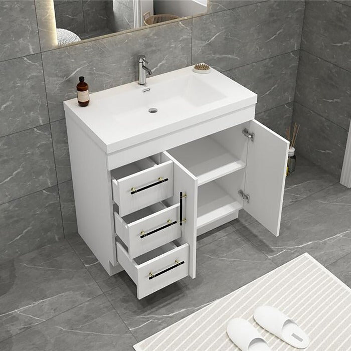 Everest Freestanding Bathroom Vanity with Acrylic Sink, Doors & Drawers