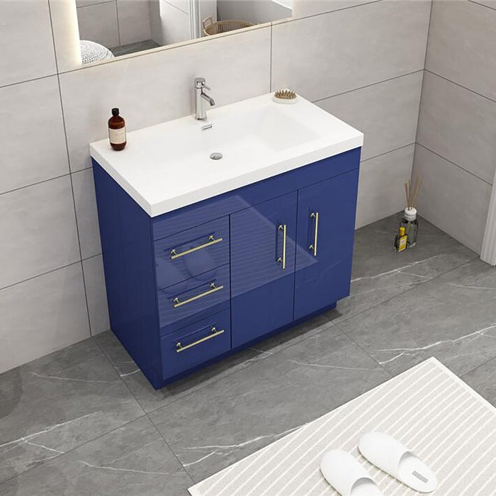 Everest Freestanding Bathroom Vanity with Acrylic Sink, Doors & Drawers