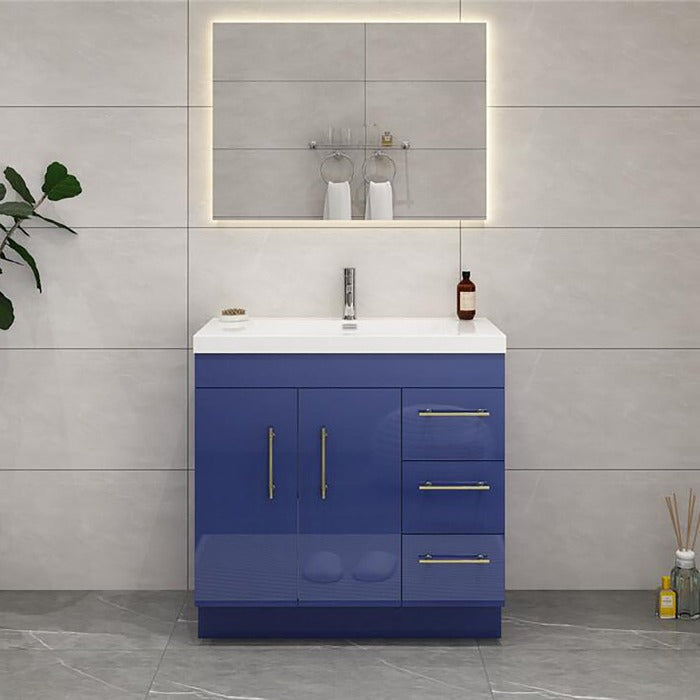 Everest Freestanding Bathroom Vanity with Acrylic Sink, Doors & Drawers