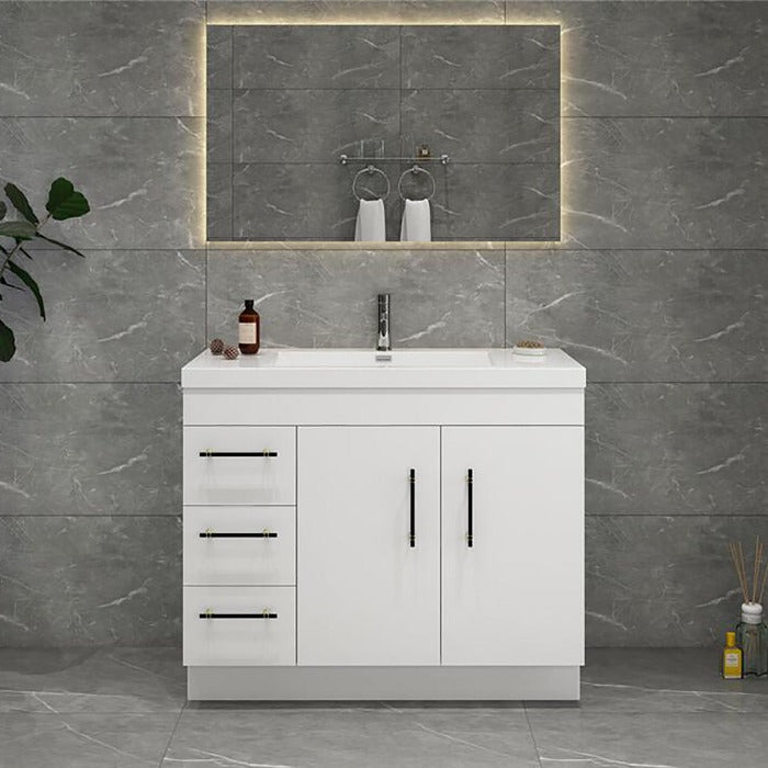 Everest Freestanding Bathroom Vanity with Acrylic Sink, Doors & Drawers