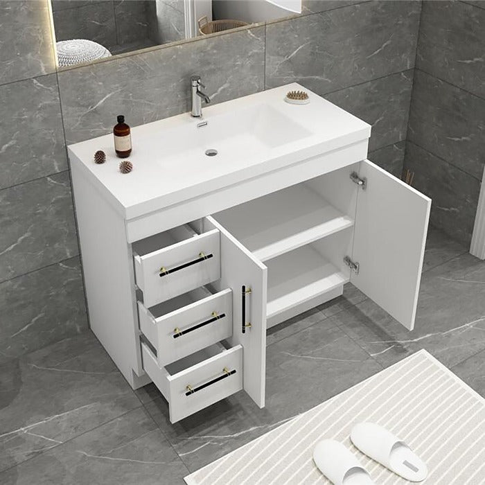 Everest Freestanding Bathroom Vanity with Acrylic Sink, Doors & Drawers