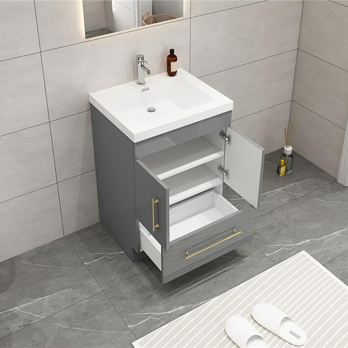 Everest Freestanding Bathroom Vanity with Acrylic Sink, Doors & Drawers