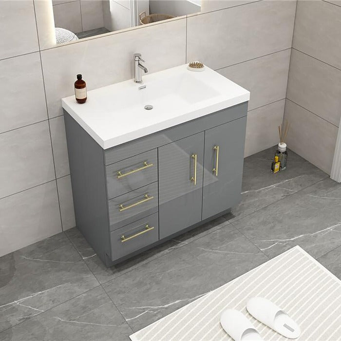 Everest Freestanding Bathroom Vanity with Acrylic Sink, Doors & Drawers