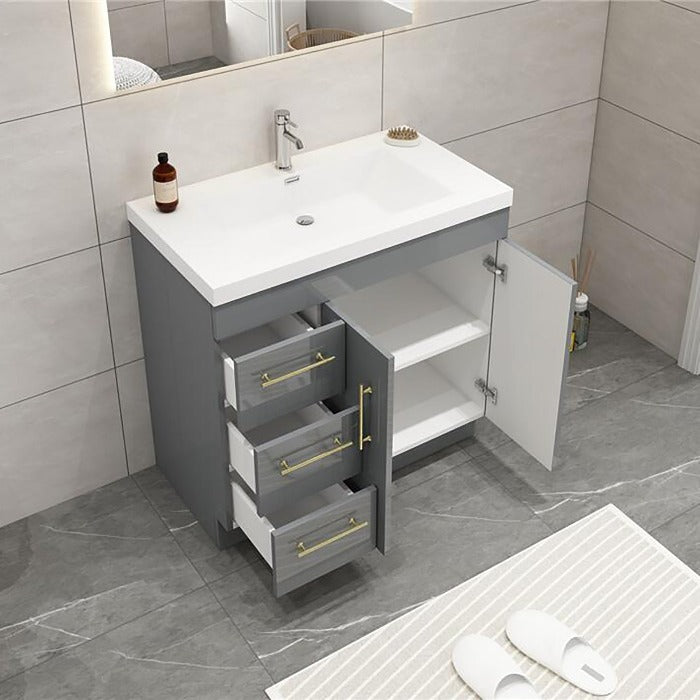 Everest Freestanding Bathroom Vanity with Acrylic Sink, Doors & Drawers