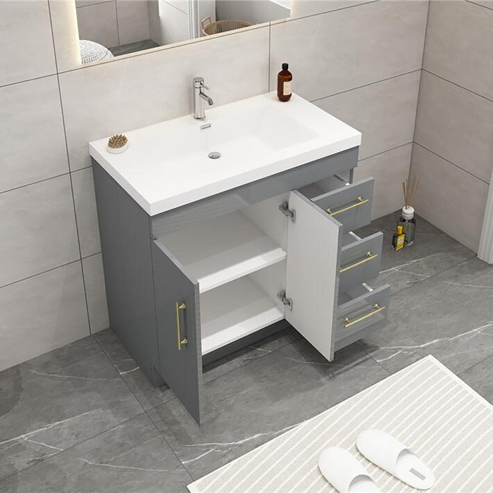 Everest Freestanding Bathroom Vanity with Acrylic Sink, Doors & Drawers