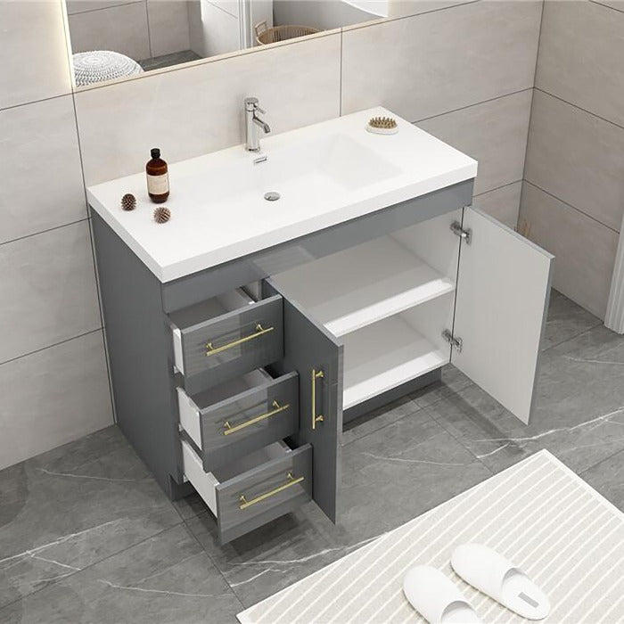 Everest Freestanding Bathroom Vanity with Acrylic Sink, Doors & Drawers