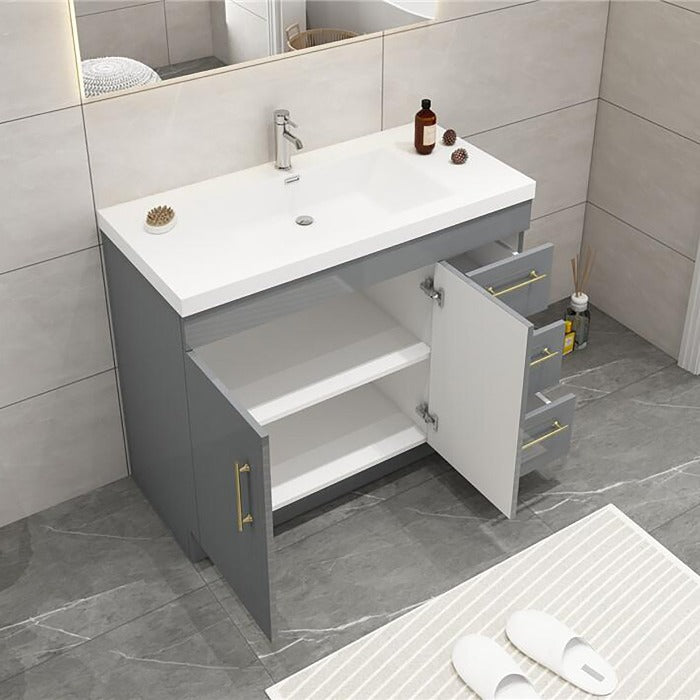 Everest Freestanding Bathroom Vanity with Acrylic Sink, Doors & Drawers