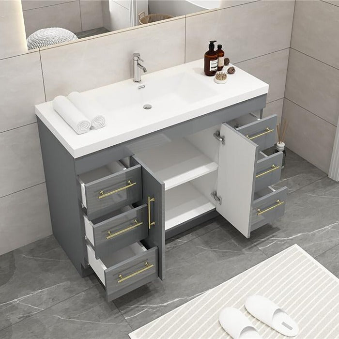 Everest Freestanding Bathroom Vanity with Acrylic Sink, Doors & Drawers