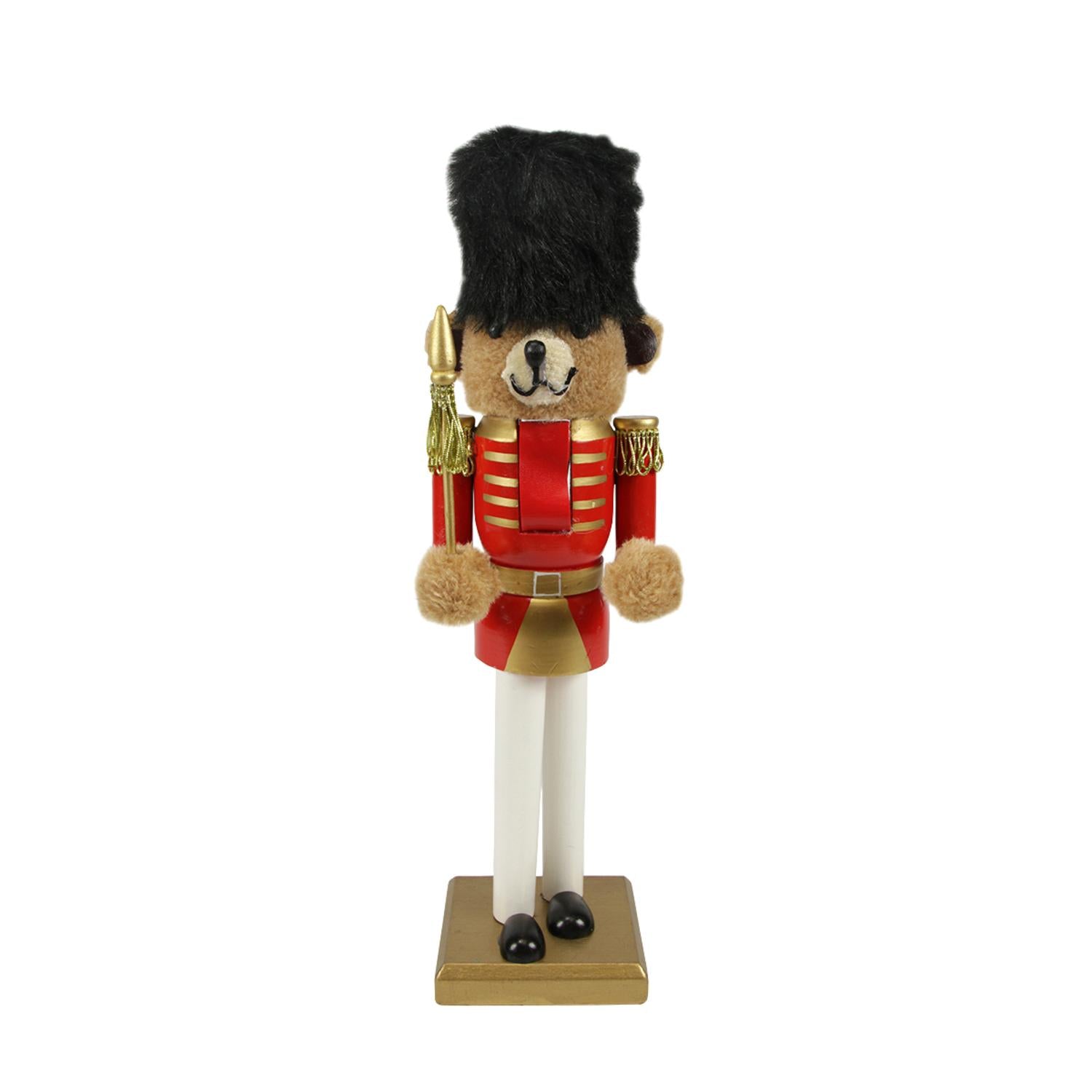 14.25" Red and Gold Wooden Christmas Nutcracker Bear Soldier