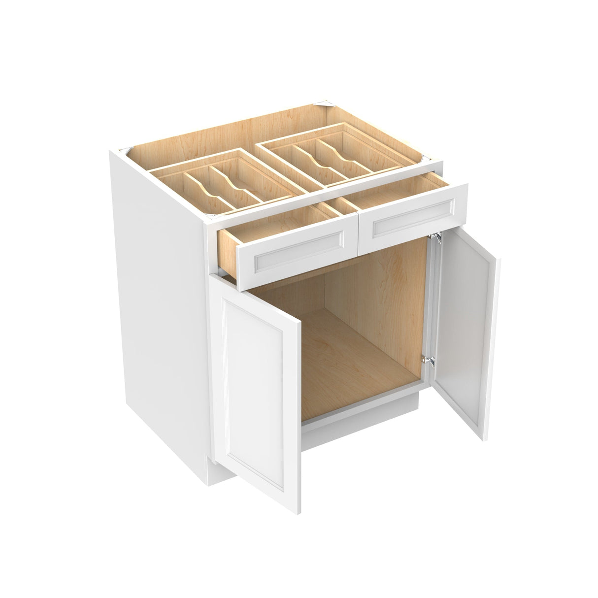 RTA - Fashion White - Double Drawer & Door Base Cabinet | 30"W x 34.5"H x 24"D