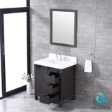 Marsyas 30" Brown Single Vanity, White Quartz Top, White Square Sink and 28" Mirror w/ Faucet