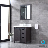 Marsyas 30" Brown Single Vanity, White Quartz Top, White Square Sink and 28" Mirror w/ Faucet