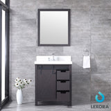 Marsyas 30" Brown Single Vanity, White Quartz Top, White Square Sink and 28" Mirror w/ Faucet