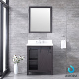Marsyas 30" Brown Single Vanity, White Quartz Top, White Square Sink and 28" Mirror w/ Faucet