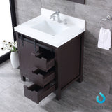 Marsyas 30" Brown Single Vanity, White Quartz Top, White Square Sink and 28" Mirror w/ Faucet