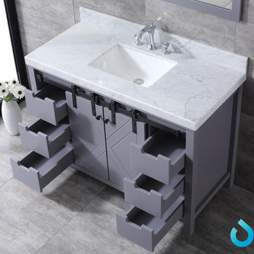 Marsyas 48 In. Freestanding Dark Grey Bathroom Vanity With Single Undermount Ceramic Sink, White Carrara Marble Top