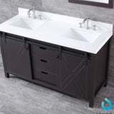 Marsyas 60" Brown Double Vanity, White Quartz Top, White Square Sinks and no Mirror