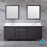 Marsyas 84" Brown Double Vanity, White Quartz Top, White Square Sinks and 34" Mirrors w/ Faucets